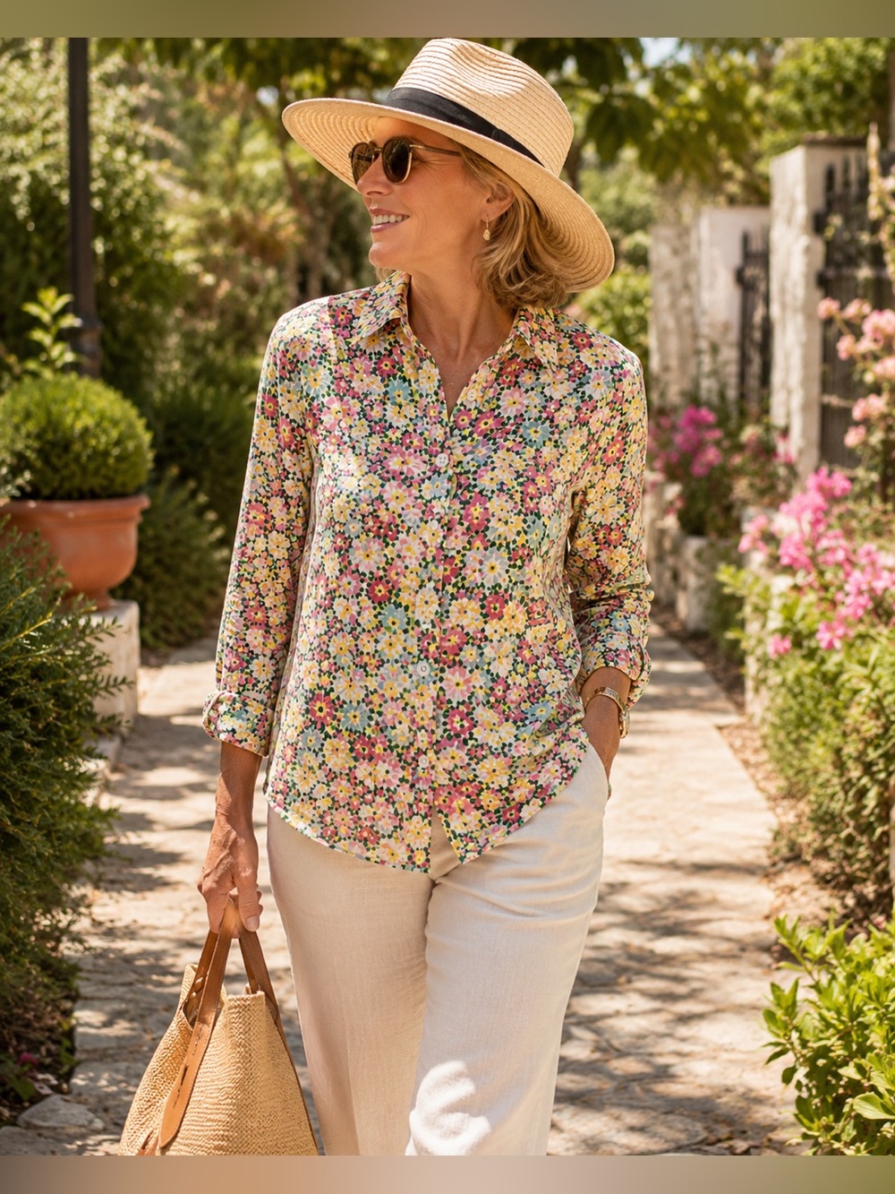 Charter Club Luxury Linen Floral Shirt XL – Linen Cotton Button Front